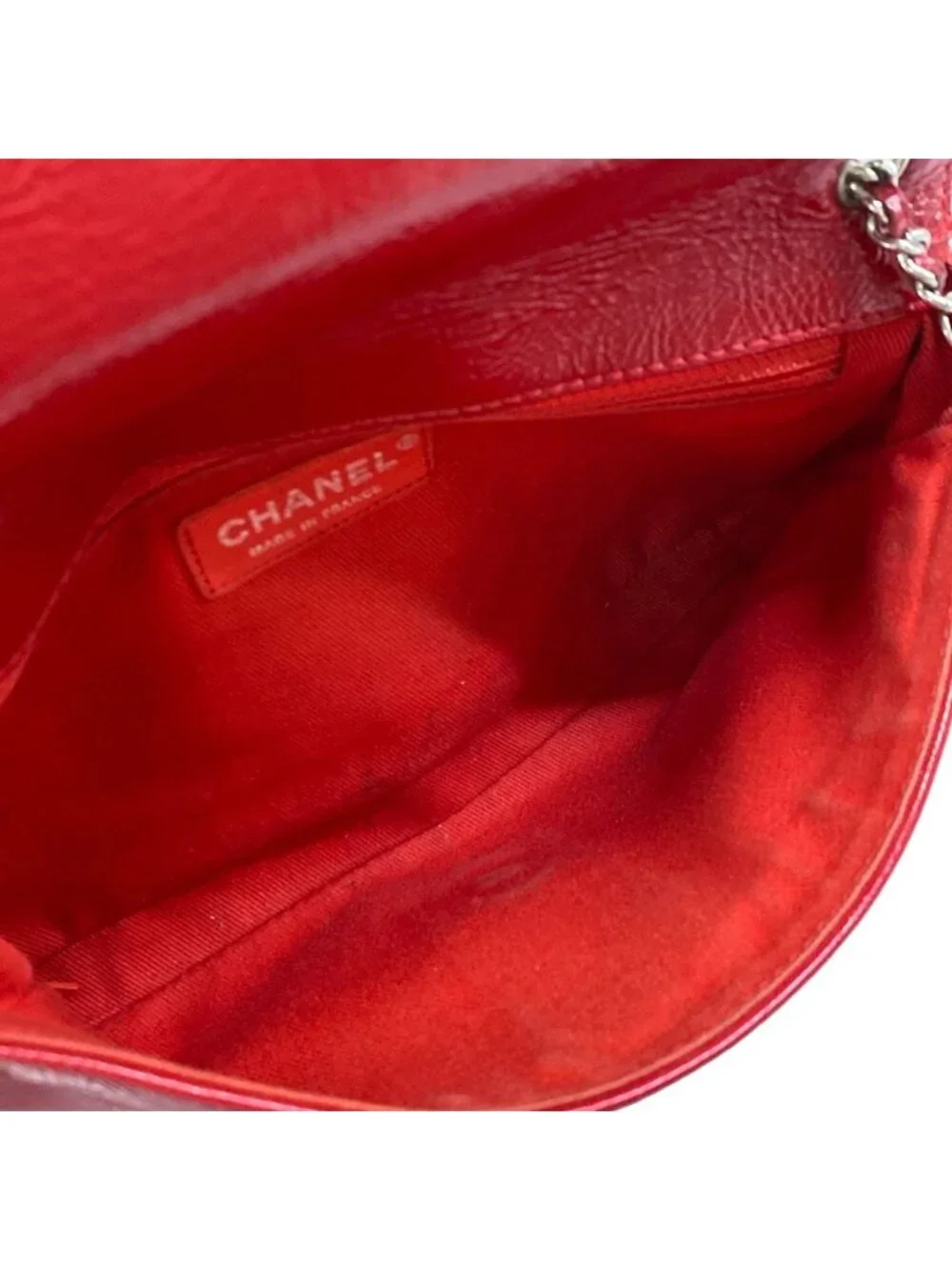 Chanel Shoulder Bag Red Silver Chain Leather